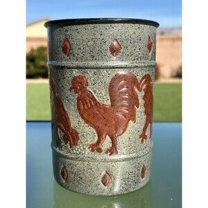 Vintage Metal Roosters Diamonds Canister Farmhouse Cottage Kitchen Decor Rustic